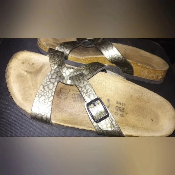 Birkenstock Birki's Metallic Bronze Snakeskin Gladiator Slide On Sandals - Picture 9 of 11